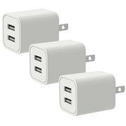 Chargers 2-Port USB Power Adapter [3-Pack] Wall Charger 2.4A Cube Plug Outlet Compatible iPhone 8 / X / 7 / 6S / Plus +, Samsung Galaxy, Motorola, HTC, Other Smartphones - White