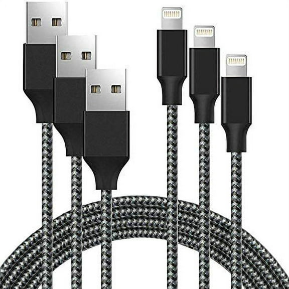 Chargers 3 Pack 6FT/2M Charging Cable, Nylon Braided Extra Long Fast Charge USB High-Speed Charging & Data Cord, Black