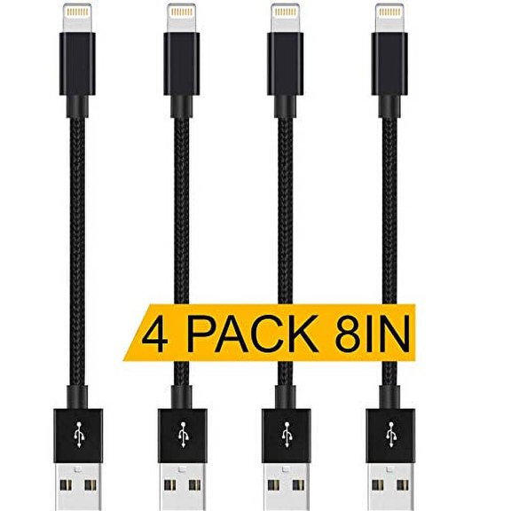Chargers, 4Pack 8INCH Nylon Braided Fast Charging USB Power Charge & Sync Cable Cord Compatible XR XS MAX X 8 8Plus 7 7 Plus 6S 6S Plus 6 6 Plus 5 SE Other Series - Black