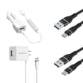 thumbnail image 1 of Chargers for Coolpad Legacy 5G - Luxmo 10W/2.1A High Power Fast Charging Type-C Car Charger and Wall Charger (Extra USB Port, Built-in Smart IC Chip), USB Cables and Atom Wipe - White, 1 of 8