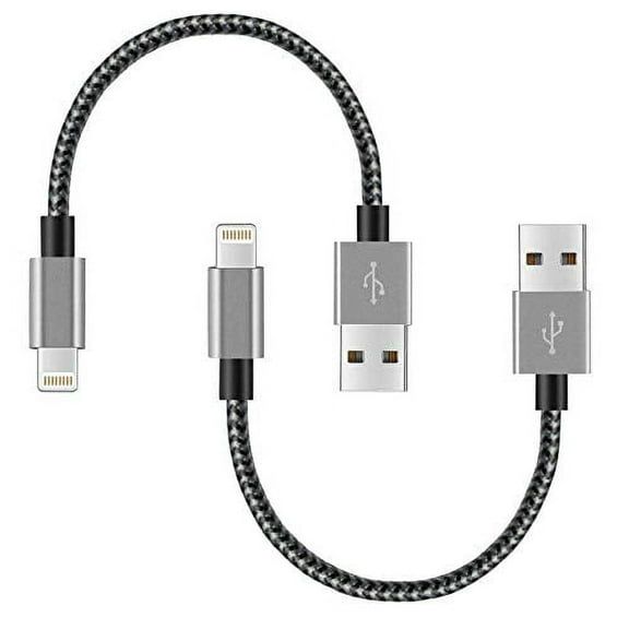 Chargers, Short Nylon Braided Fast Charging Cord, Data Sync Short Cable USB Powered Compatible with , Mobile Digital Device, Silver/Gray, 5-inch, 2-Pack