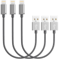 thumbnail image 1 of Chargers, Short Nylon Braided Fast Charging Cords, Data Sync Short Cable USB Powered Compatible with Apple iPhone, iPod Mobile Digital Device, Charging Station, Grey, 10-inch, Pack of 3, 1 of 6