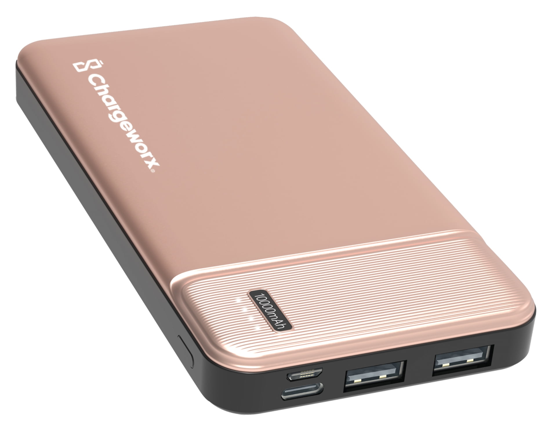 Chargeworx 10000mAh Power Bank – Portable Charger with Triple Output | USB-C, Micro USB & USB Ports | Up to 75 Extra Hours | Compact External Battery Pack for Phones, Tablets & Mor