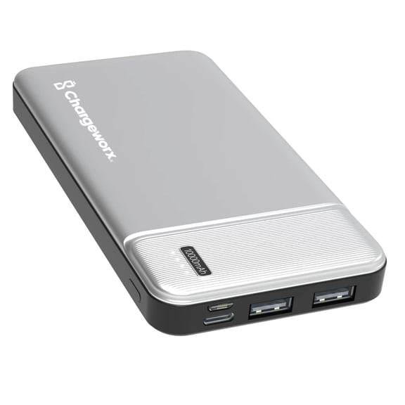 Chargeworx 10000mAh Power Bank – Portable Charger with Triple Output | USB-C, Micro USB & USB Ports | Up to 75 Extra Hours | Compact External Battery Pack for Phones, Tablets & Mor