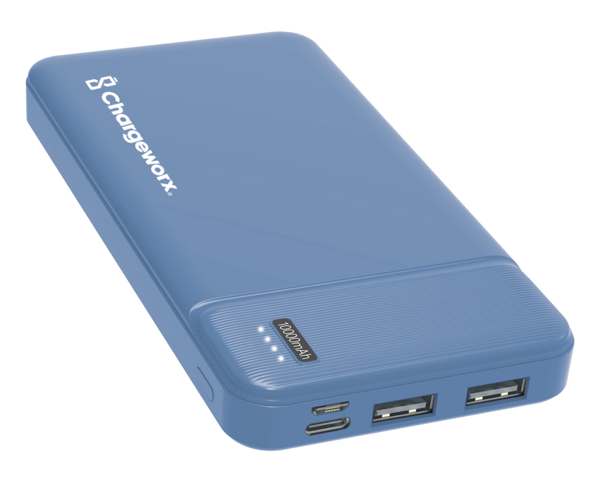 Chargeworx 10000mAh Power Bank – Portable Charger with Triple Output | USB-C, Micro USB & USB Ports | Up to 75 Extra Hours | Compact External Battery Pack for Phones, Tablets & Mor