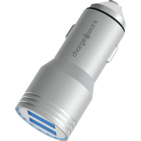 Chargeworx - 2.4A Dual-USB Vehicle Charger - Silver