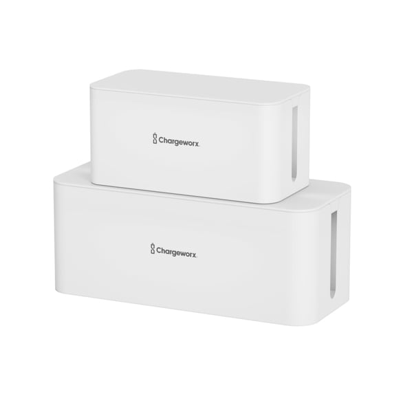Chargeworx Cable Management Box, Cable Organizer Box - Hides Surge Protector, Power Strip - Great for Home Office, Floor Cable Management, Media Consoles - 2 Sizes: 1 Large & 1 Medium