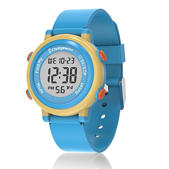 Chargeworx Kids Digital Watch with Apple Find My Tracker | Smart Watch Alternative for Boys & Girls, Water-Resistant Sports Watch with Alarm, Stopwatch & Soft Silicone Band | great Gift for Kids & To