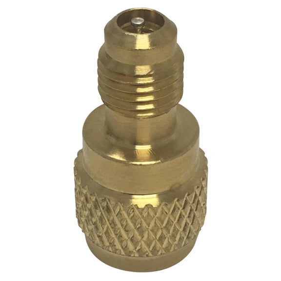 Appli Parts APCA-14516 1/4 in Female x 5/16 in Male, SAE, R410 Charging Adapter with Valve Core and Depressor for Ductless Mini Split and other Air Conditioning Applications
