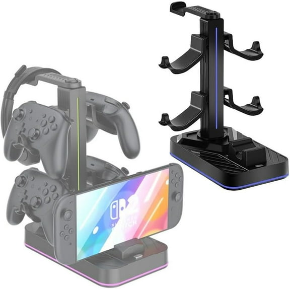 Charging Base/Tabletop Stand for Switch 2Multifunctional Handle and Headphone Organizer with Gaming Ambient Light 3 USB Ports HDMI Port not Compatible