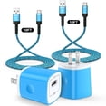thumbnail image 1 of Charging Block, 2 Pack Type C Charger Block with 10FT USB C Cable, USB C Block Fast Charging Station Wall Charger Plug Brick Cube w/Type C Charging Cable Compatible for iPhone Samsung Android, Blue, 1 of 7