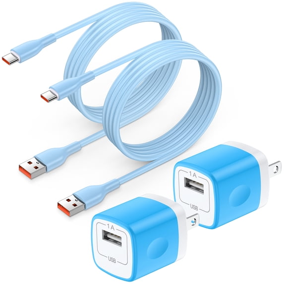 Charging Block, 2 Pack Type C Charger Block with 6FT USB C Cable, USB C Charging Block Type C Fast Charging Wall Charger Adapter Plug Power Base USB Brick Cube Box Phone Charger Cords, Blue