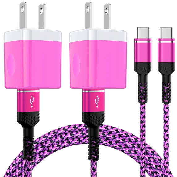 Charging Block, 2 Pack USB C Charger Block with 6FT Type C Cable, Type C Charging Block Fast Charging USB Brick Cube Wall Charger Adapter Charger Station Power Base Phone Charger Cords, Pink