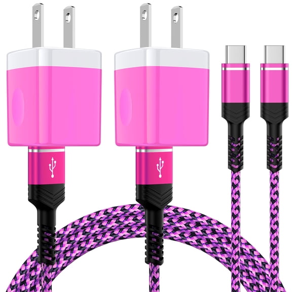 Charging Block, 2 Pack USB C Charger Block with 6FT Type C Cable, Type C Charging Block Fast Charging USB Brick Cube Wall Charger Adapter Charger Station Power Base Phone Charger Cords, Pink