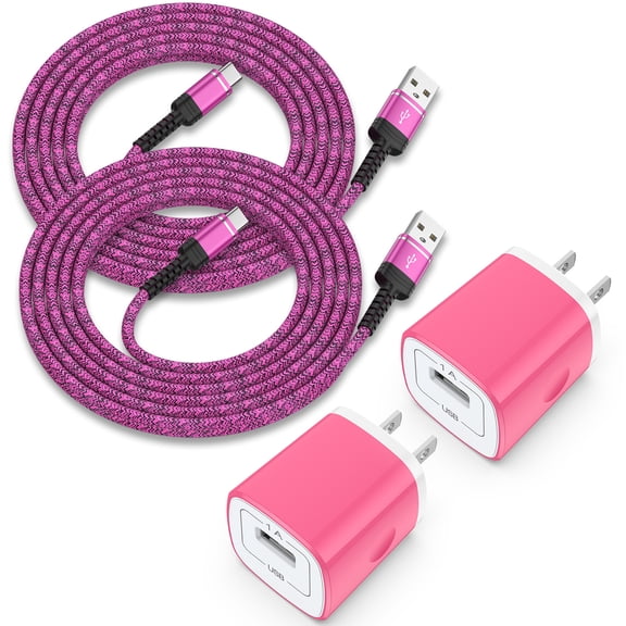 Charging Block, 2 Pack USB C Charger Block with 6FT Type C Charging Cable, Type C Charging Box USB C Block Charger Wall Charger Power Adapter Charger Station with Type C Phone Charger Cords, Pink