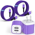 thumbnail image 1 of Charging Block, 2 Pack USB Wall Charger with 10FT Type C Charging Cable USB C Cable Phone Cables, Dual Port Phone Charger Android Charger Fast Charger Block USB Plug Adapter USB Charging Block,Purple, 1 of 8