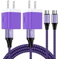 thumbnail image 1 of Charging Block, 2 Pack Wall Charger Adapter with 6FT Micro USB Charging Cable, Android Charger Block USB Brick Cube Charger Station Power Base USB Micro Cable Compatible for Samsung Android, Purple, 1 of 7