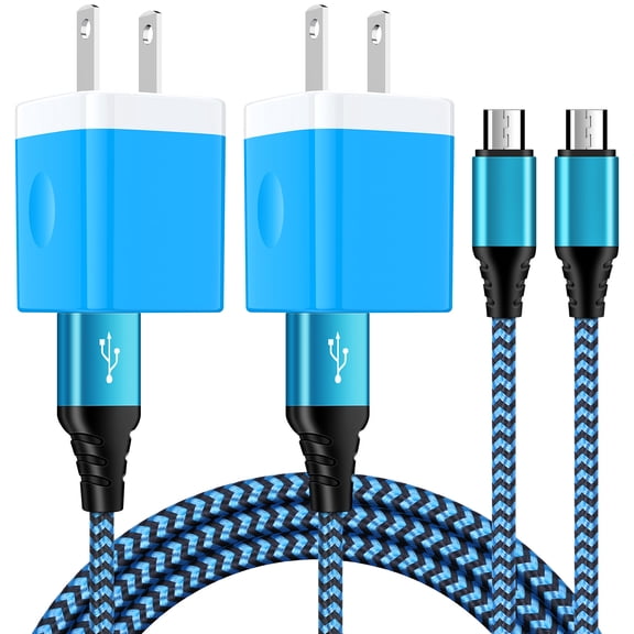 Charging Block, 2 Pack Wall Charger Adapter with 6FT Micro USB Charging Cable, Android Charger Block USB Brick Cube Charger Station Power Base USB Micro Cable Compatible for Samsung Android, Blue
