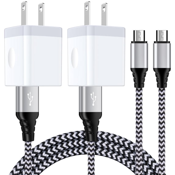Charging Block, 2 Pack Wall Charger Adapter with 6FT Micro USB Charging Cable, Android Charger Block USB Brick Cube Charger Station Power Base USB Micro Cable Compatible for Samsung Android, White