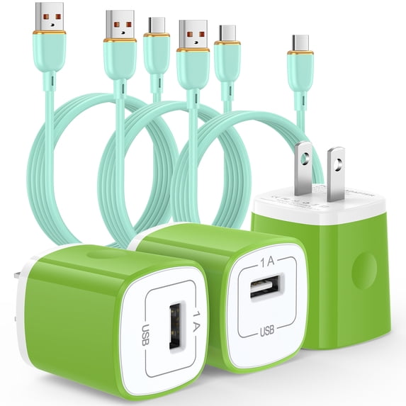 Charging Block, 3 Pack Type C Charger Block with 6FT USB C Charging Cable, Type C Block USB C Wall Charger Fast Charging Station Android Phone Charger Compatible for iPhone Samsung Android, Green