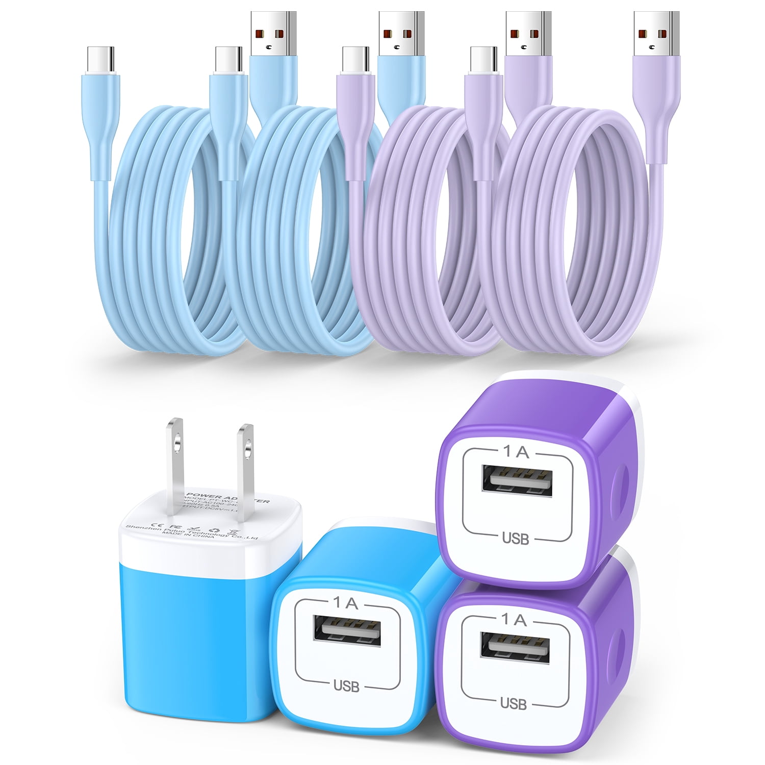 Charging Block, 4 Pack Type C Charger Block with 6FT USB C Cable, USB C ...