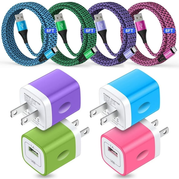 Charging Block,Type C Charger Block 3A Fast Charging Cable 6ft,AILKIN USB A to USB C Cable 6ft with 4PACK High Speed Phone Charger Block for Android Phone Cord Type C Charger