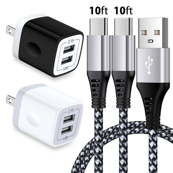 Charging Block,Type C Charger Block Fast Charging 10 Feet HopePow 2PCS 2.1A/5V Dual Usb Wall Charger Block Adapter Plug with 2PCS Charging Cable 10ft USB C Cable High Speed Android Phone Charger Cord