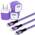 thumbnail image 1 of Compatible for iPhone Charger Fast Charging, Bioonis 3pcs Charger Block with 6ft Charging Cable,USB Wall Charger Adapter Plug USB Brick Cube Box Fast Charging Station Compatible for iPhone, Purple, 1 of 8