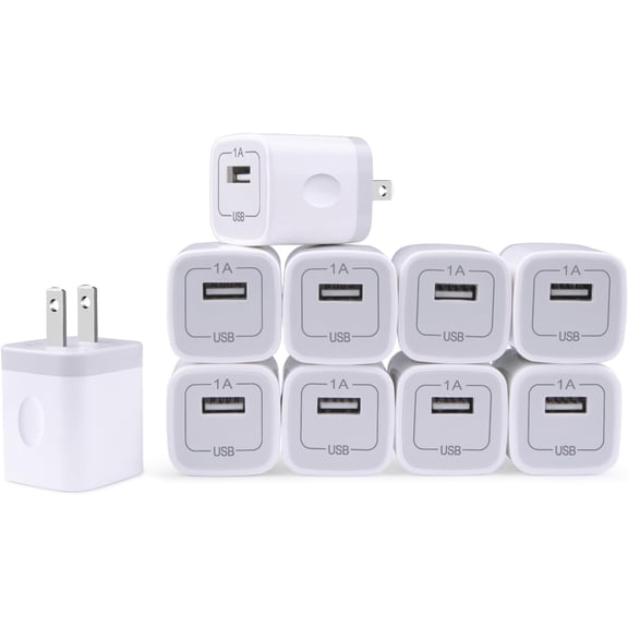 Charging Block for iPhone,Charger Box,USB Cube, 10-Pack Single Port Wall Charger 1A/5V USB Outlet Plug Adapter Power Bricks for iPhone 16e 16 15 14 13 12 11 Pro SE XR XS X 8 7 6, iPad, Samsung