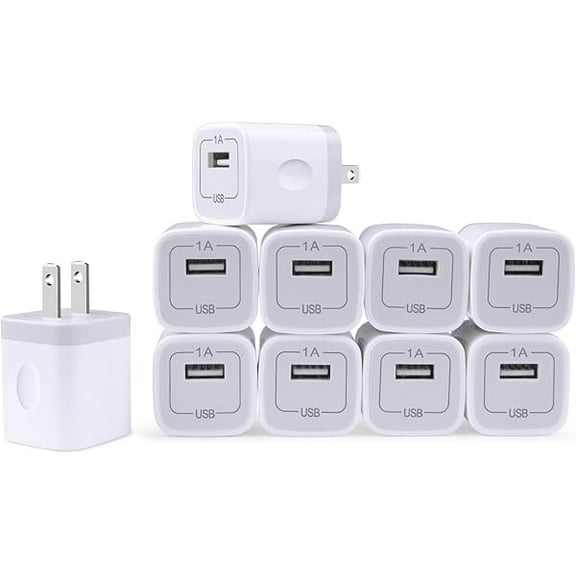 Charging Block for iPhone, Charger Box, USB Cube, NonoUV 10-Pack Single Port Wall Charger 1A/5V USB Outlet Plug Adapter Power Bricks for iPhone 15 14 13 12 11 Pro SE XR XS X 8 7 6 Plus, iPad, Samsung