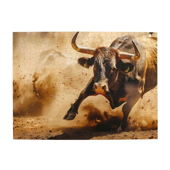 Charging Bull Dust Fury 500-Piece Wooden Jigsaw Puzzle for Adults, Fun & Challenging Family Brain-Teaser, Perfect Home Decor & Gift
