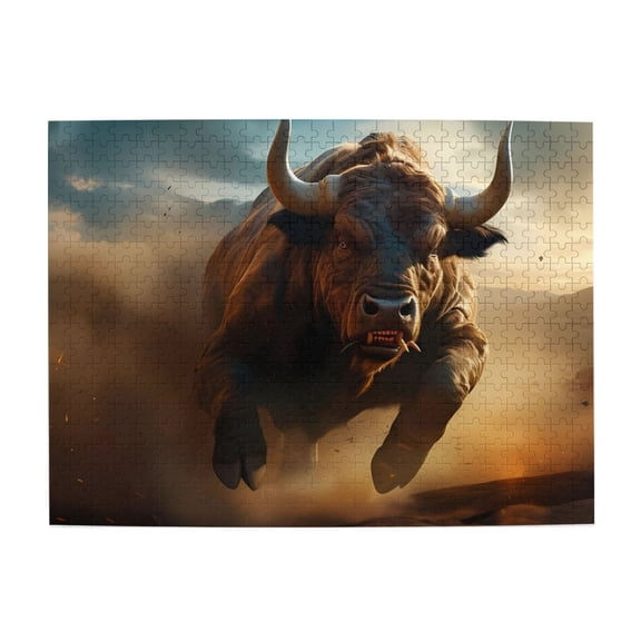 Charging Bull Horns Power 500-Piece Wooden Jigsaw Puzzle for Adults, Fun & Challenging Family Brain-Teaser, Perfect Home Decor & Gift