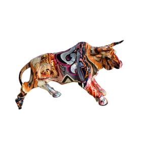 Nifao Charging Bull, Modern Pop Art Style Resin Statue Home Decor Sculpture, 12"L x 4"W x 8"H