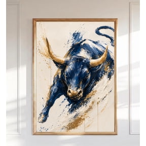Charging Bull Navy Gold Office Decor Wall Art