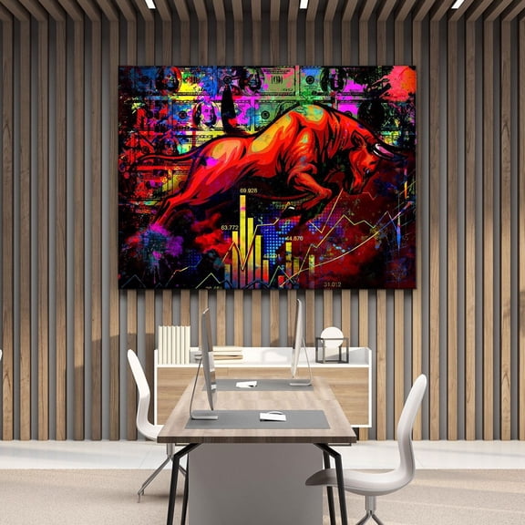 Charging Bull Stock Market Investor Financial Motivation Trading Decorative Wall Art Poster , Poster Print Only