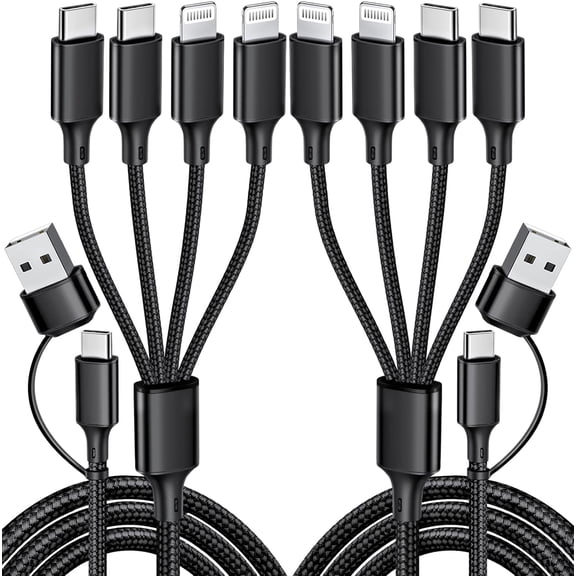 Charging Cable, 2Pack 4FT 4 in 1 Charging Cable for Multiple Devices, Braided Universal Phone Charger Cord with Dual Type-C, Dual IP Port for iPhone16/15/14/Android Phones and More