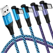 Charging Cable 6ft,Type C Charger 4PACK HopePow Right Angle Usb C to Usb A Cable 6ft 90 Degree Usb Cable High Speed Android Phone Charger Cord Type C Fast Charging,Blue&Purple