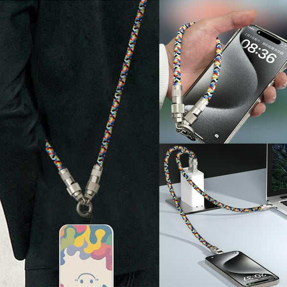 Charging Cable Phone Lanyard with Type-C Fast Charging and Data Sync,Wearable Crossbody Wrist Strap for Smartphones and Tablets,Portable Nylon Keychain Accessory AKLJWH