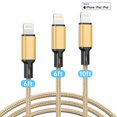 thumbnail image 1 of CshidWorld 3-pack Lightning charging cables, 6/6/10 ft, high-speed/data sync charging cables, compatible with 14/13/12/11 Pro Max/XS/XR/8/7/SE/iPad, suitable for home/office/travel, gold., 1 of 7