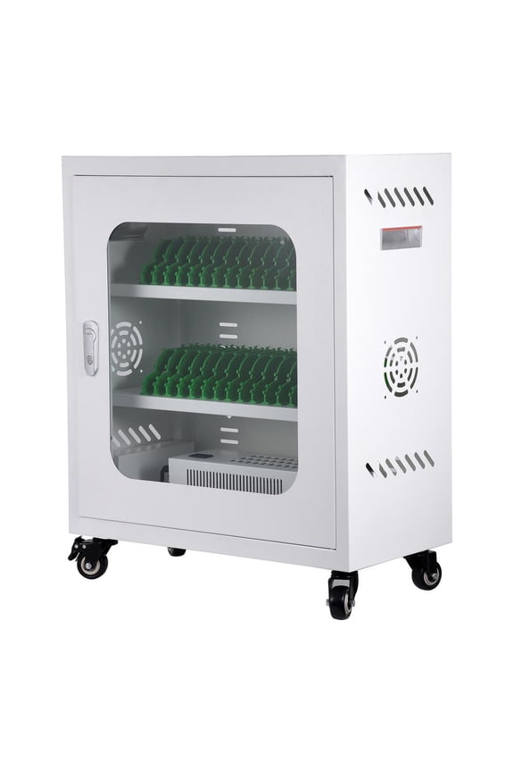 Charging Cart, Portable Cell Phone Locker with Four Wheels, USB Charging Cellphone Locker, Classroom Storage Cart for Multiple Devices Security Storage (White)