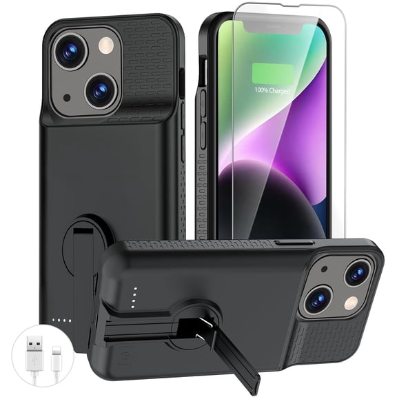 Charging Case for iPhone 13/13 Pro/14/14 Pro with StandReal Slim 7000mAh Portable Rechargeable Strong Protective Extended Charger Cover 14/14 pro/13/13 pro Battery case