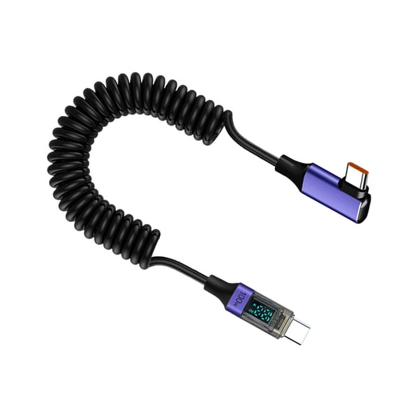 Charging Cord USB C Data Cable with Digital Display, PD100W Spring Power Cord for Type C Port Notebook Tablets