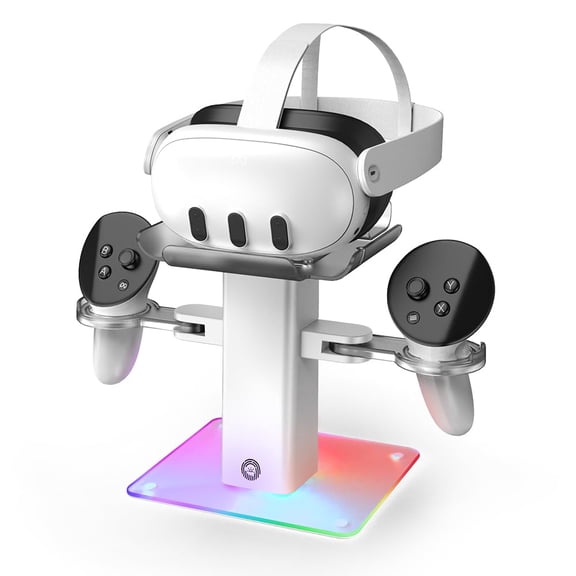 Charging Display Stand Compatible with Quest 3s/Quest 3/ Quest 2 VR Stand Holder, VR Headset Fast Charging Dock with LED Lights, Stable Bracket Storage Round Base