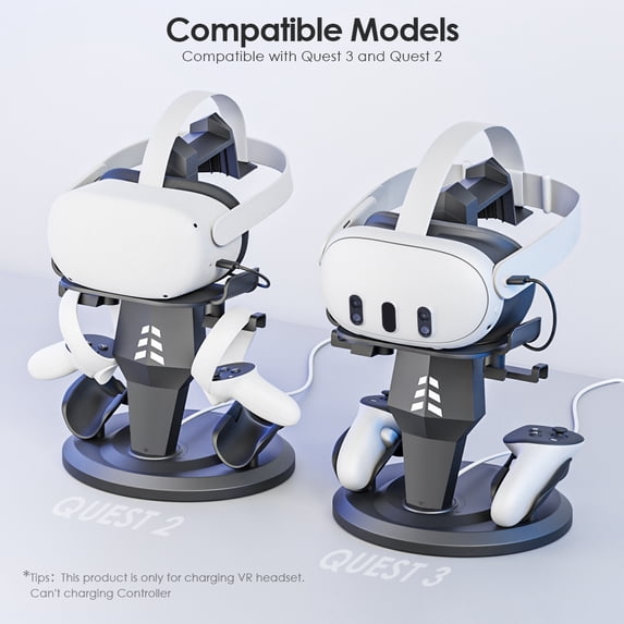 Charging Dock Compatible with Meta Oculus Quest 3/Quest 2 VR Headset Display Stand and Controller Holder VR Accessories, with LED Light and Type C Charging Port