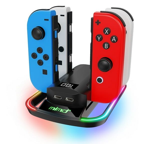 YUOY Charging Dock for Nintendo Switch Joycon with Detachable 4000mAh Power Bank, RGB Lighting & Dual USB-C Outputs