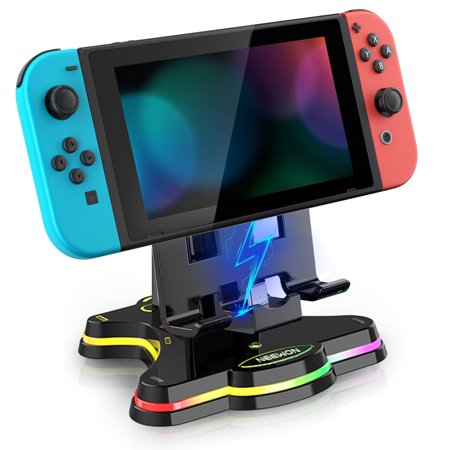 Charging Dock Fit for Nintendo Switch, Switch OLED, Switch Lite, EEEkit Charger Station with 90 Degree Adjustment, LED Indicator, Charging Cable, RGB Charging Stand Base