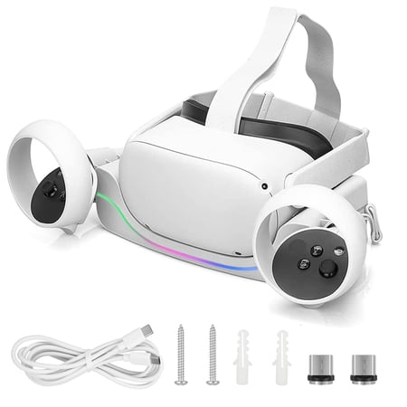 Charging Dock Fit for Oculus/Meta Quest 2 Headset, TSV VR Magnetic Charging Station, VR Headset Display Holder Controller Mount Station with LED Indicator, USB-C Charging Cable