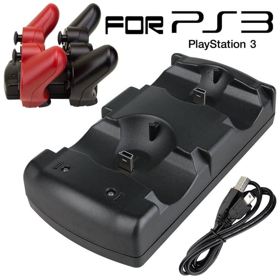 Charging Dock Fit for Sony Playstation 3 PS3 MOVE Controller, TSV Charging Dock Station for PS3 with USB Cable, Controller Charging Dock Stand Accessory for PS3, Dual Slot Charger, Black