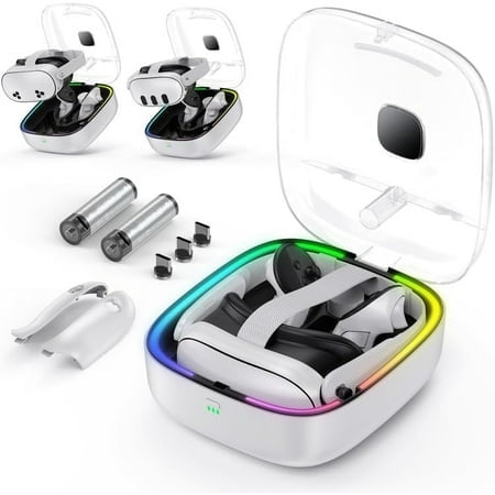 Uberwith Charging Dock for Meta Quest 3S/Quest 3, 2-in-1 Fast Magnetic Charging Station with 2 Rechargeable Batteries