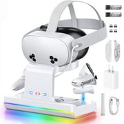 Charging Dock for Meta Quest 3S/3, VR Headset & Controllers Charging Stand with RGB LED Light, VR Accessories with 2 Rechargeable Batteries for Oculus Quest 3S/3, Fast Charging Station